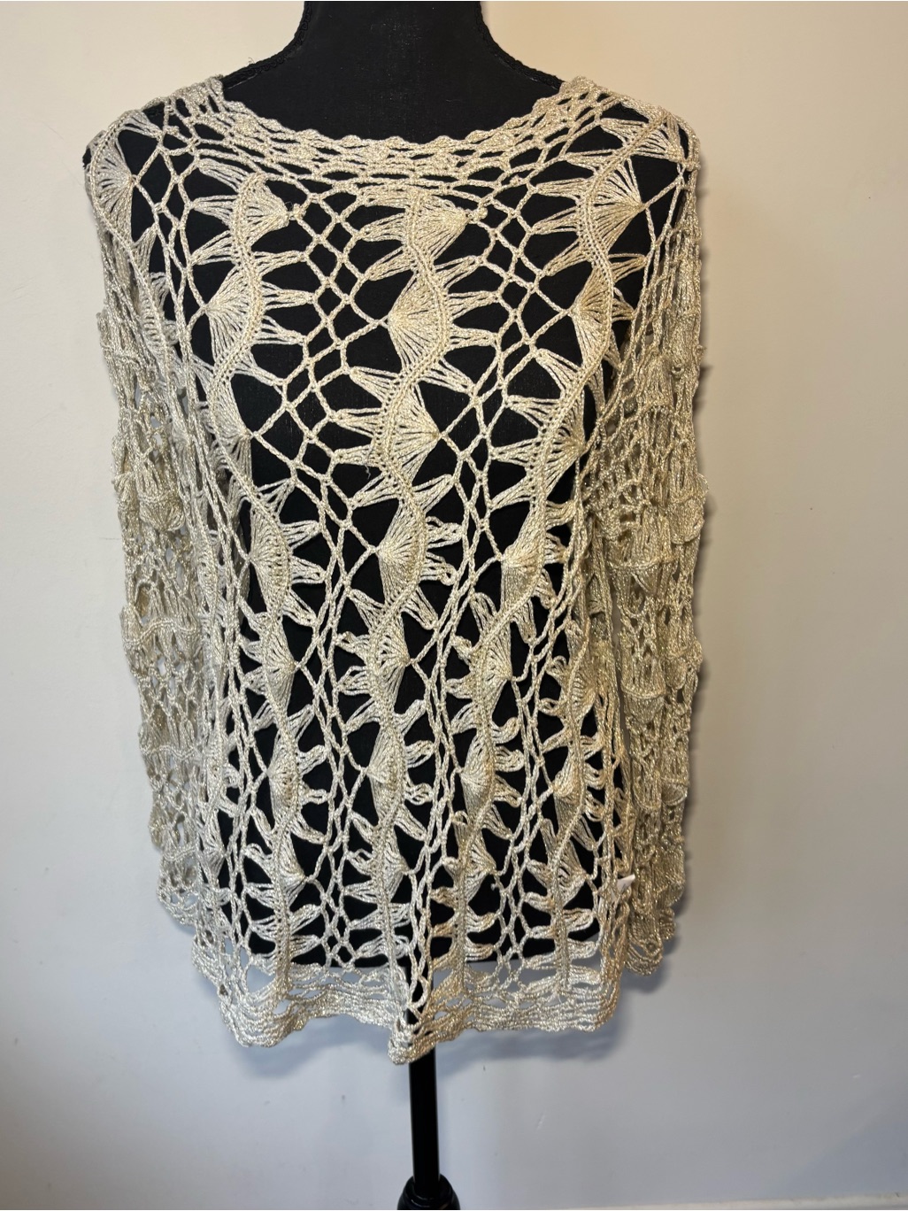 Roz & Ali Hand-Crocheted Open Weave Knit Top - Cream